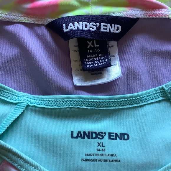 Bundle of 2 Girl’s Land’s End colorburst + tie dyed swimsuits swim wear XL 14 16 - Picture 3 of 11